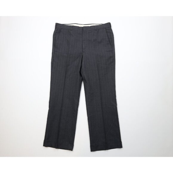 Vtg 70s Streetwear Mens 36x29 Heavy Wool Knit Pinstriped Wide Leg Chino Pants